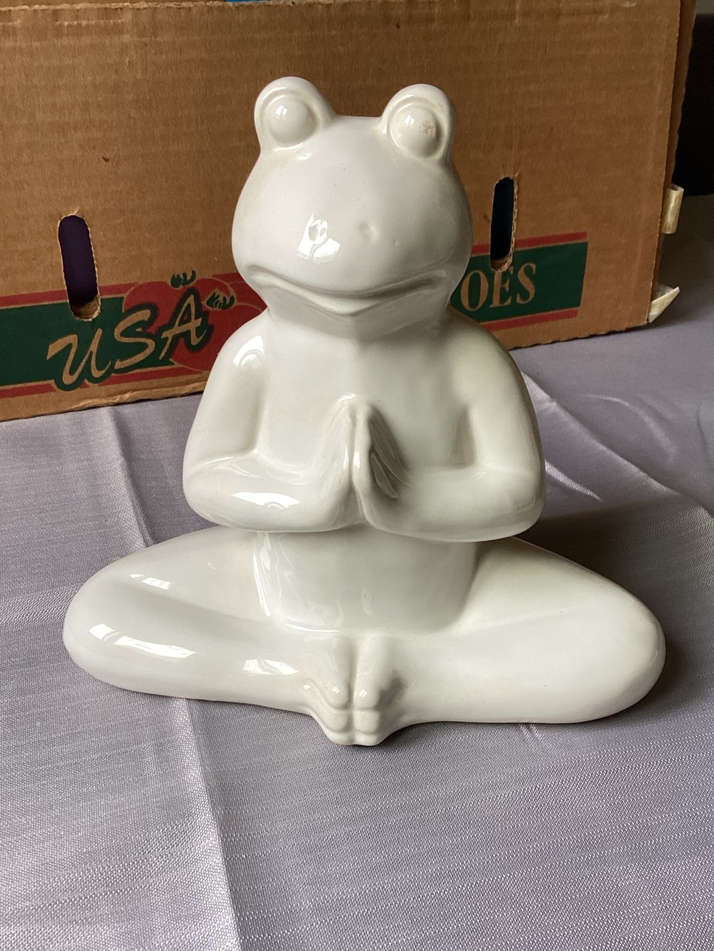 White Ceramic Yoga Frog Meditating Figure